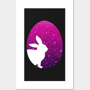 Easter Bunny Silhouette in Pink Purple Ombre Faux Glitter Easter Egg Posters and Art